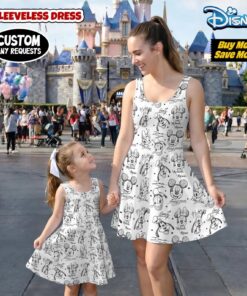 Mickey and Friends Sketch Dress, Mommy and Me Matching Disney Outfit, Mickey Minnie Goofy Pluto Sleeveless Dress, Magical Park Family Gear