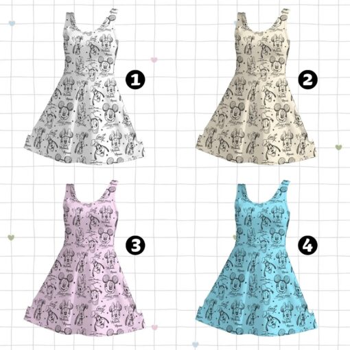 Mickey and Friends Sketch Dress, Mommy and Me Matching Disney Outfit, Mickey Minnie Goofy Pluto Sleeveless Dress, Magical Park Family Gear - Image 3