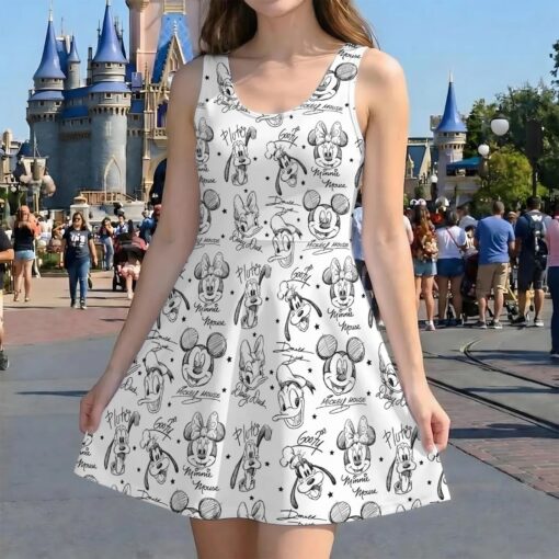 Mickey and Friends Sketch Dress, Mommy and Me Matching Disney Outfit, Mickey Minnie Goofy Pluto Sleeveless Dress, Magical Park Family Gear - Image 4