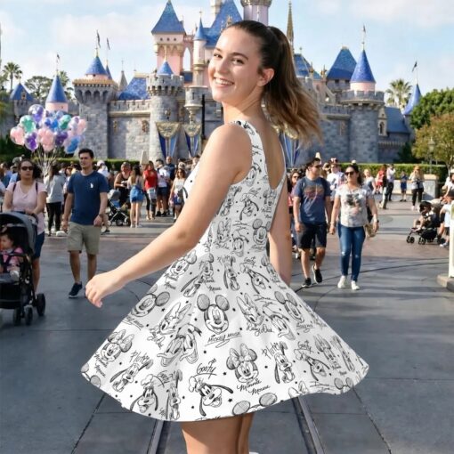 Mickey and Friends Sketch Dress, Mommy and Me Matching Disney Outfit, Mickey Minnie Goofy Pluto Sleeveless Dress, Magical Park Family Gear - Image 5