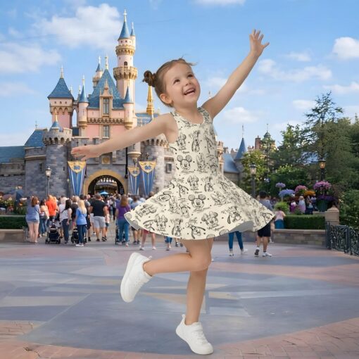 Mickey and Friends Sketch Dress, Mommy and Me Matching Disney Outfit, Mickey Minnie Goofy Pluto Sleeveless Dress, Magical Park Family Gear - Image 6