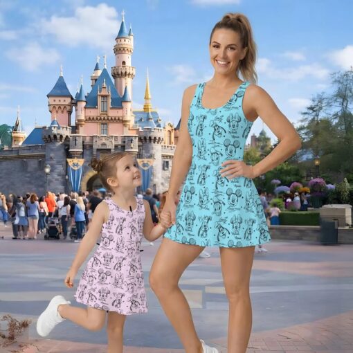 Mickey and Friends Sketch Dress, Mommy and Me Matching Disney Outfit, Mickey Minnie Goofy Pluto Sleeveless Dress, Magical Park Family Gear - Image 7