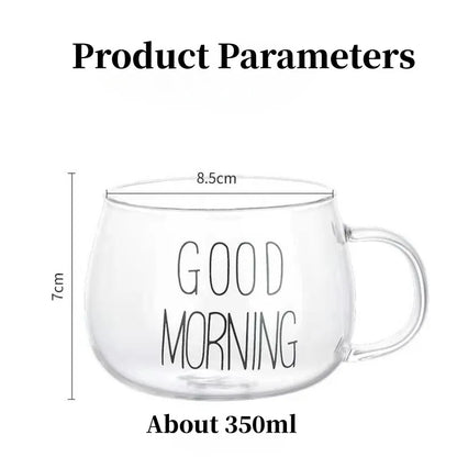 350ml Letter Printed Transparent Creative Glass Coffee Tea Cup