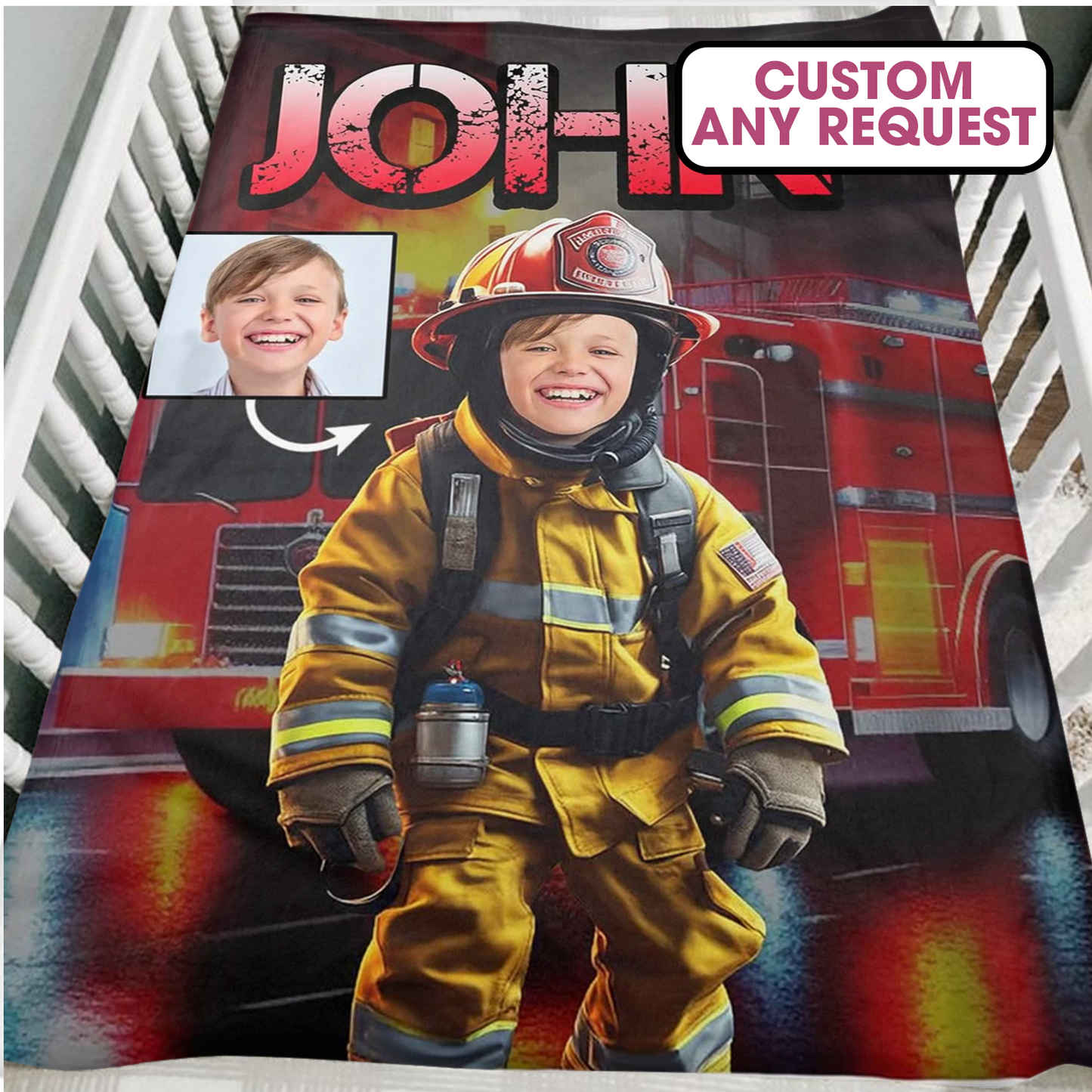Personalized Custom Firefighter Blanket - Photo for Boys