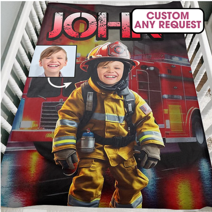 Personalized Custom Firefighter Blanket - Photo for Boys