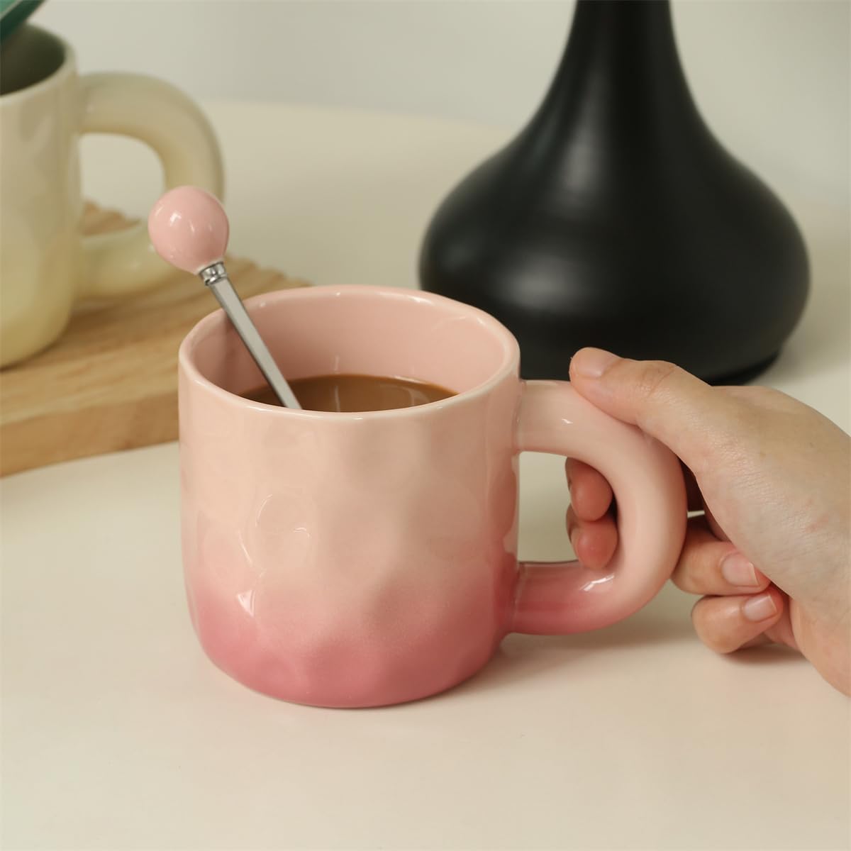 Creative Gradient Macaroon Pink Color Ceramic Handmade Coffee Cup