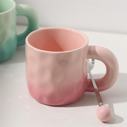 Creative Gradient Macaroon Pink Color Ceramic Handmade Coffee Cup