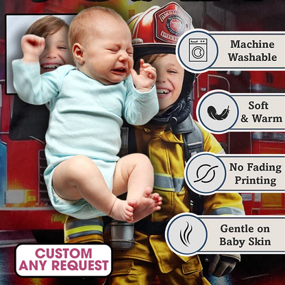 Personalized Custom Firefighter Blanket - Photo for Boys