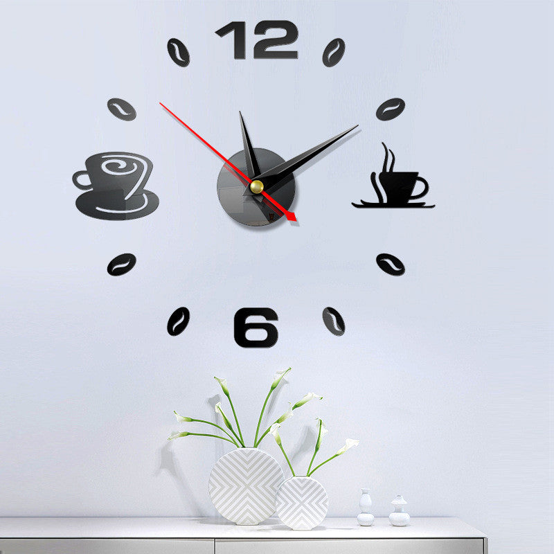 3D Mirror Wall Clock DIY Coffee Cups Decor Acrylic