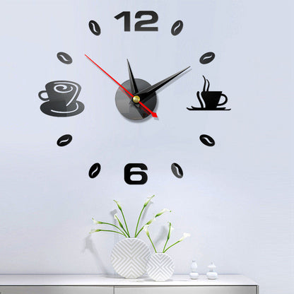 3D Mirror Wall Clock DIY Coffee Cups Decor Acrylic