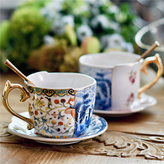 Ceramic Coffee Cup Teacup Set Blue and White