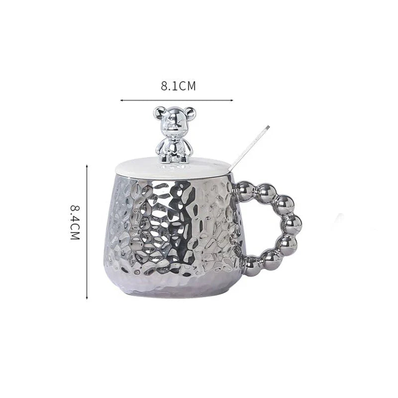 430ml European Style Galvanized Silver Bear Ceramic Coffee Cup