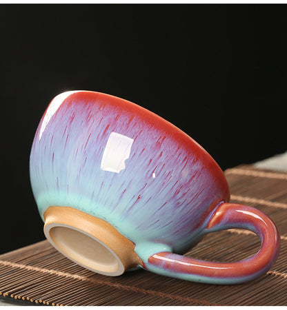 Ceramic Kiln Changed Coffee Cup and Saucer Set