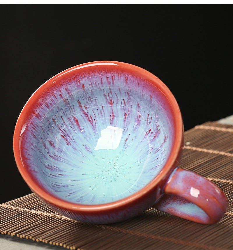 Ceramic Kiln Changed Coffee Cup and Saucer Set