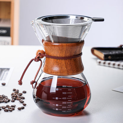 Reusable Stainless Steel Permanent Filter Manual Coffee Dripper with Real Wood Sleeve