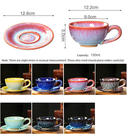 Ceramic Kiln Changed Coffee Cup and Saucer Set