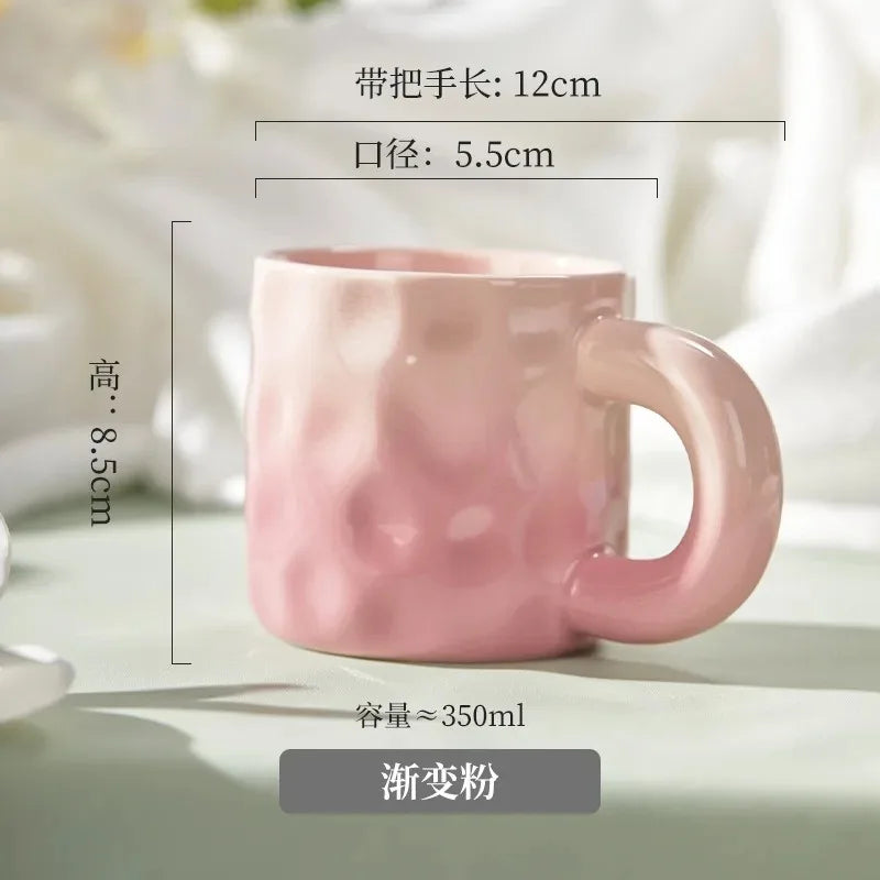 Creative Gradient Macaroon Pink Color Ceramic Handmade Coffee Cup