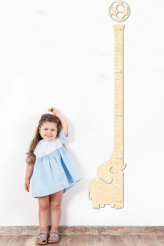Playful Elephant-and-Ball Wooden Growth Chart for Kids’ Height Tracking in Nursery or Bedroom