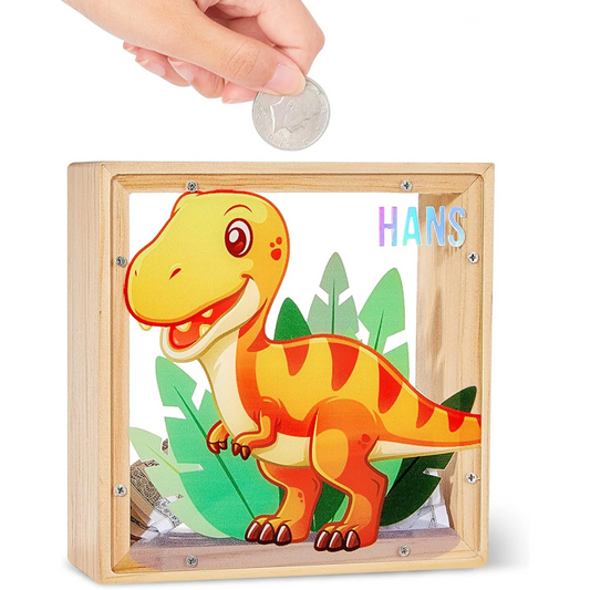Personalized Dinosaur Wooden Piggy Bank for Toddlers