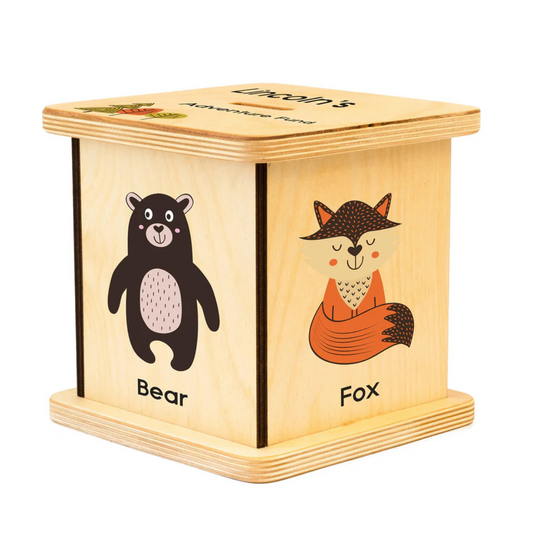 Personalized Wooden Piggy Bank - Woodland Fox Coin for Kids