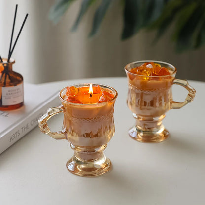 Coffee Scented Candle Filled in Brown Glass Cup