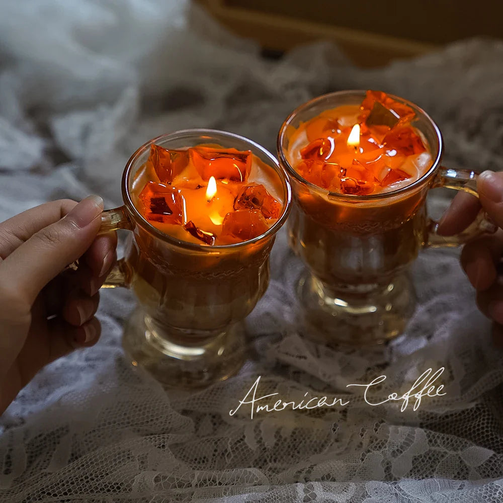 Coffee Scented Candle Filled in Brown Glass Cup