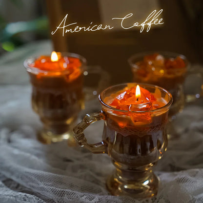 Coffee Scented Candle Filled in Brown Glass Cup