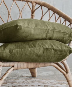 Set of 2 Solid Olive Green Color Linen Pillowcase, 50x70 cm