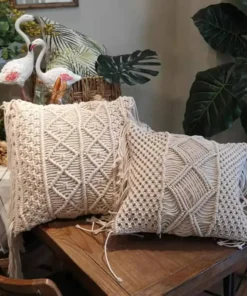 Set of 2 100% Cotton Macrame Geometry Bohemia Handmade Cotton Thread Pillow Covers  , 45x45cm