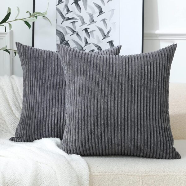 Set of 2 Corduroy Striped Cushion Cover Sofa Home Decoration - Image 2