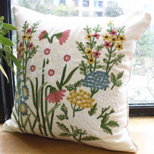 2PCS Embroidered European Pastoral Floral Cotton Cushion Covers for Sofa Decor - Image 2