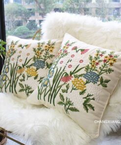 2PCS Embroidered European Pastoral Floral Cotton Cushion Covers for Sofa Decor