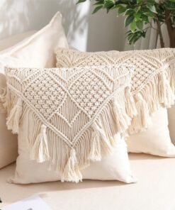 2PCS Boho Style Macrame Square Pillow Covers with Tassels for Sofa Home Decor