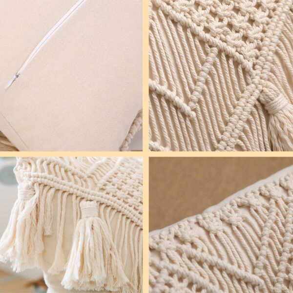 2PCS Boho Style Macrame Square Pillow Covers with Tassels for Sofa Home Decor - Image 6