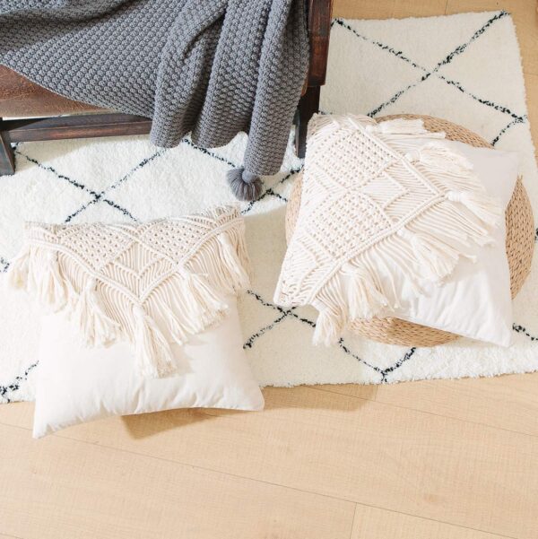 2PCS Boho Style Macrame Square Pillow Covers with Tassels for Sofa Home Decor - Image 4
