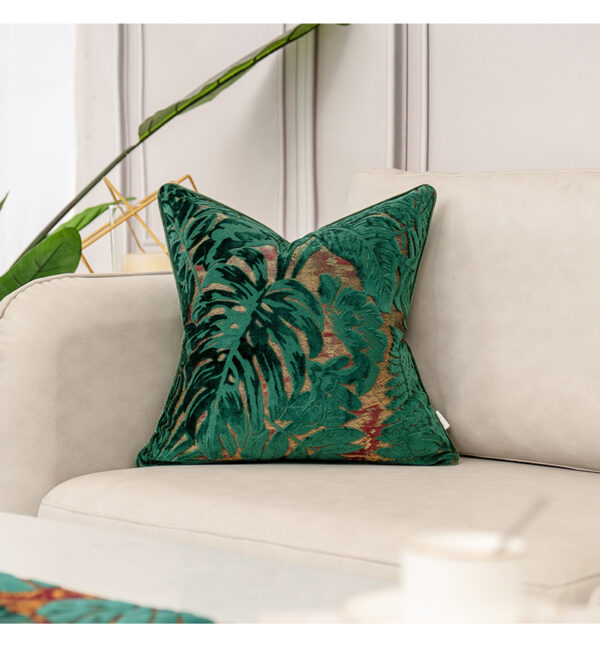 2PCS Luxury Leaves Pattern Teal Velvet Cushion Cover for Home Decor - Image 2