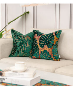 2PCS Luxury Leaves Pattern Teal Velvet Cushion Cover for Home Decor