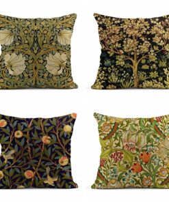 4PCS 45x45 Vintage Flowers Linen Pillowcases Set for Sofa Decorative