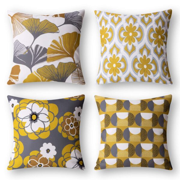 4PCS 45x45 Yellow Gray Geometric Pattern Petal Linen Pillowcases Set for Sofa Home Decoration - Image 2