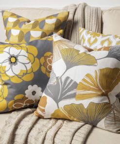 4PCS 45x45 Yellow Gray Geometric Pattern Petal Linen Pillowcases Set for Sofa Home Decoration
