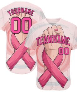 Custom 3D Breast Cancer Awareness Month With Woman Hand And Pink Ribbon Women Health Care Support Authentic Baseball Jersey