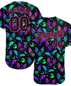 Custom 3D Pattern Bright Multicolored Halloween Bats Authentic Baseball Jersey