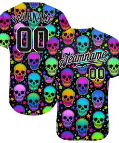Custom 3D Pattern Bright Multicolored Halloween Skulls Authentic Baseball Jersey