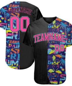 Custom 3D Pattern Design Abstract Geometric Pattern With Palm Trees Sharks Flamingo With The Words:Summer Hawaii Authentic Baseball Jersey