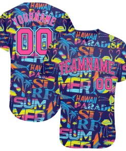 Custom 3D Pattern Design Abstract Geometric Pattern With Palm Trees Sharks Flamingo With The Words:Summer Hawaii Authentic Baseball Jersey
