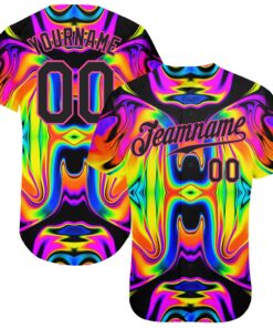 Custom 3D Pattern Design Abstract Iridescent Psychedelic Swirl Fluid Art Authentic Baseball Jersey