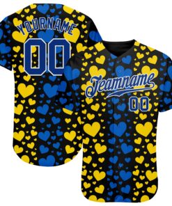 Custom 3D Pattern Design Hearts Painted In The Colors Of The Ukrainian Flag Authentic Baseball Jersey