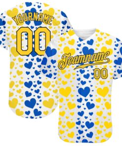 Custom 3D Pattern Design Hearts Painted In The Colors Of The Ukrainian Flag Authentic Baseball Jersey