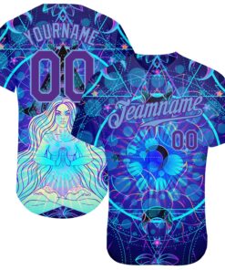 Custom 3D Pattern Design Magic Girl Sitting And Meditation In Lotus Position Over Geometry Psychedelic Hallucination Authentic Baseball Jersey
