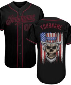 Custom 3D Pattern Design Skull Uncle Sam American Flag Authentic Baseball Jersey
